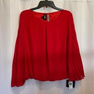 Red blouse with pleated sheer sleeves NWT